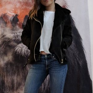 Black H&M Faux Shearling Biker Jacket
